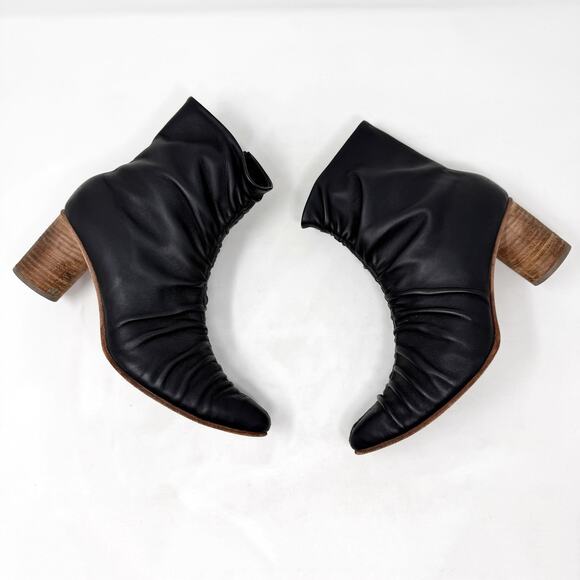 [Huma Blanco] Black Leather Wanda Pointed Toe Ruched Ankle Boots Size 40 US 9 - Picture 5 of 12